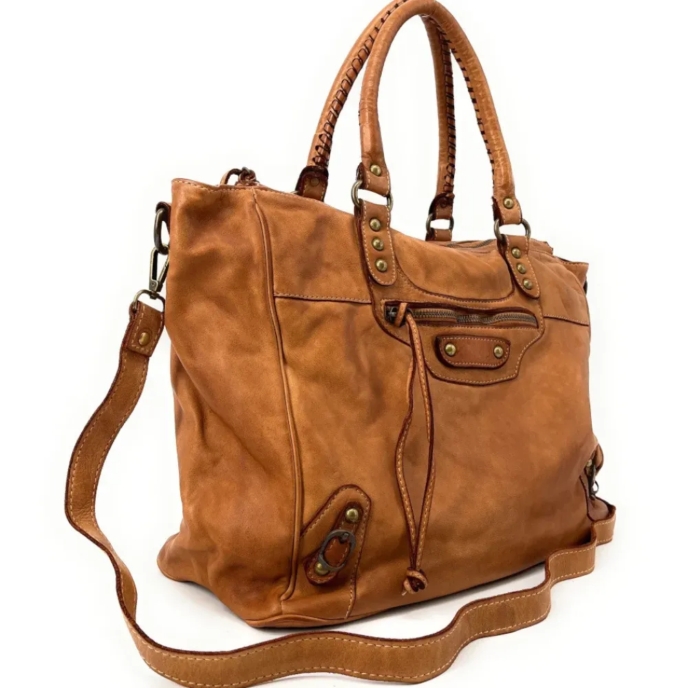 OH MY BAG Sacs En Cuir Vintage-Sac cabas en cuir vintage MILADY camel