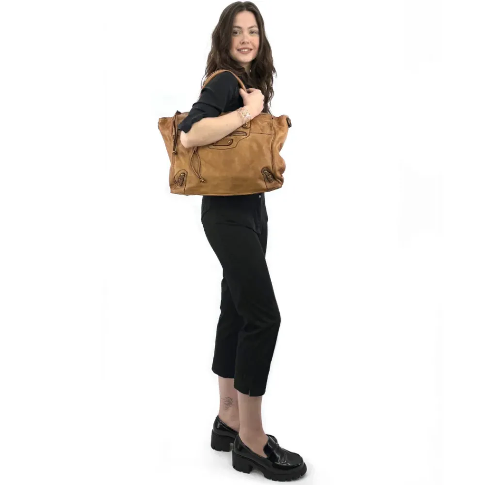 OH MY BAG Sacs En Cuir Vintage-Sac cabas en cuir vintage MILADY camel