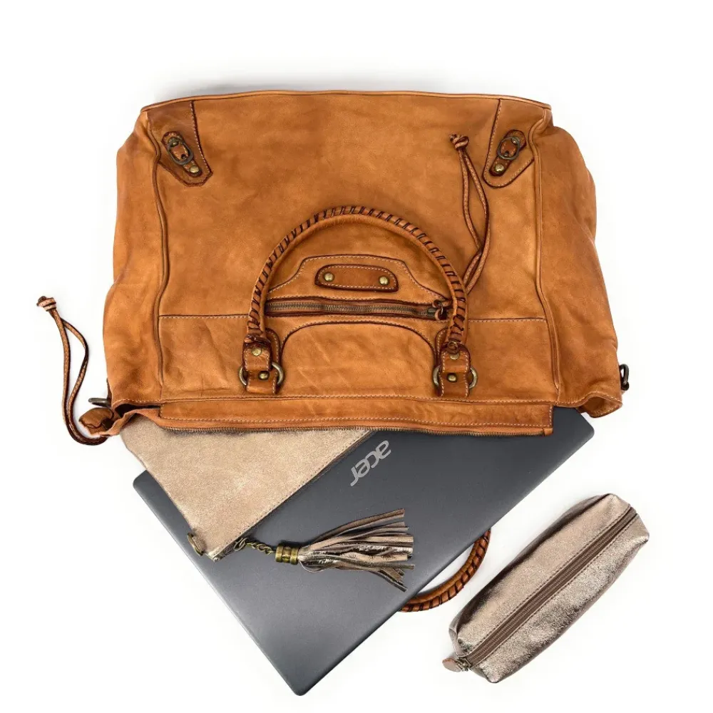 OH MY BAG Sacs En Cuir Vintage-Sac cabas en cuir vintage MILADY camel
