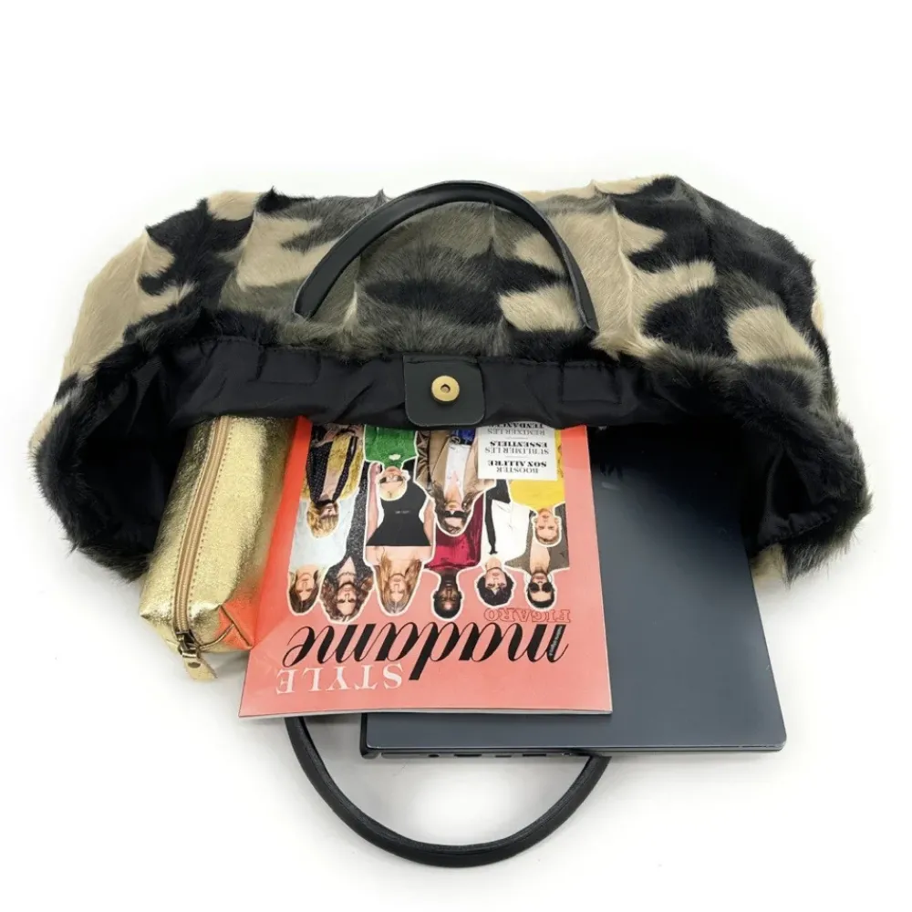 OH MY BAG Sacs En Peluche, Fausse Fourrure-Sac cabas shopping XL en fausse fourrure et cuir TABBY
