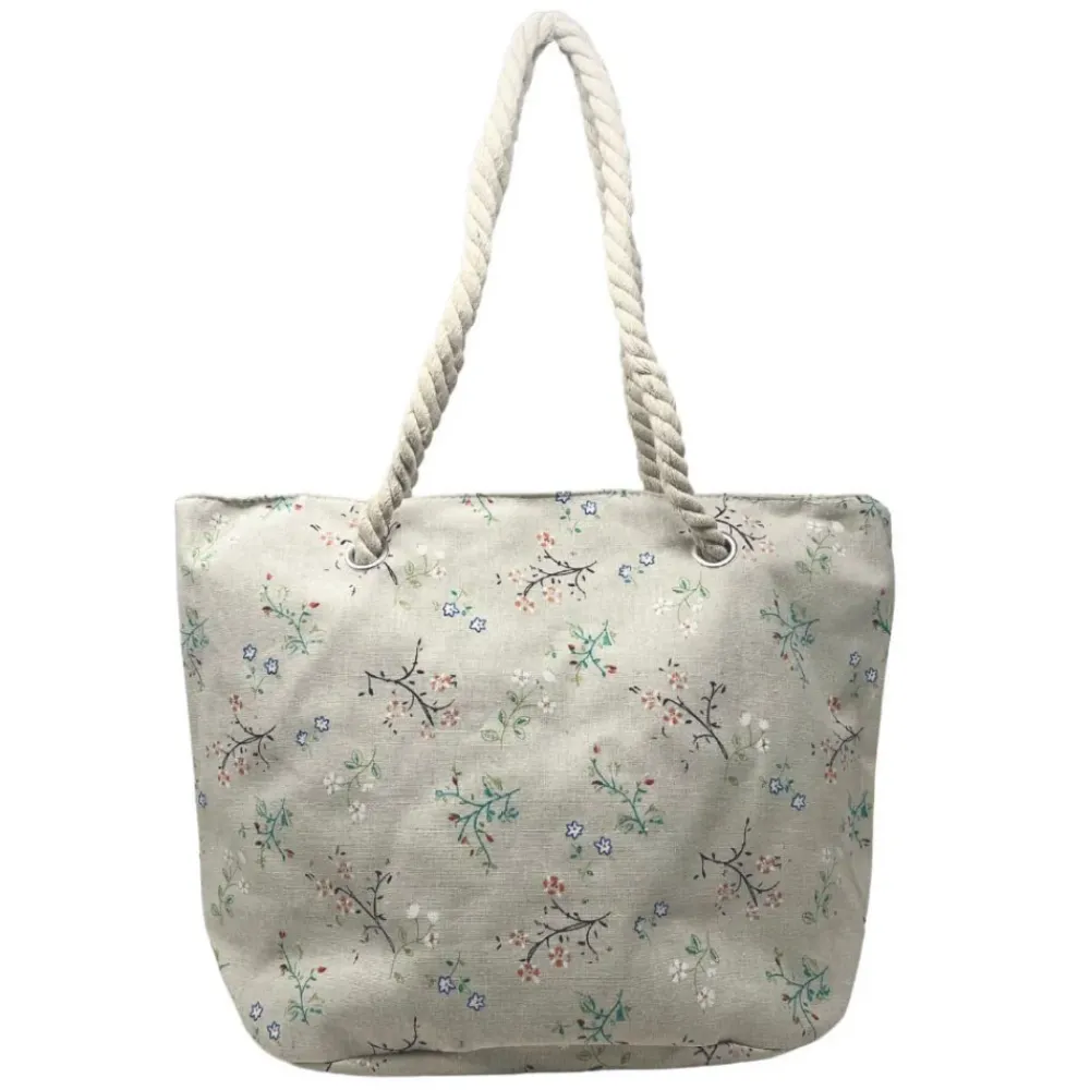 OH MY BAG Sacs Vegan-Sac de plage en toile PLAYA floral beige