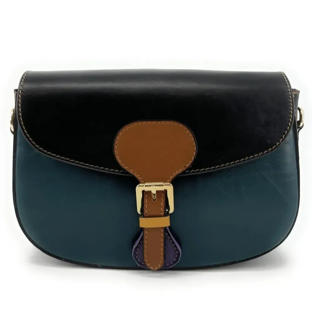 OH MY BAG Sacs Trotteurs, Sacs Camera-Sac trotteur en cuir lisse ONLY MADDY Noir et Bleu vert canard unique
