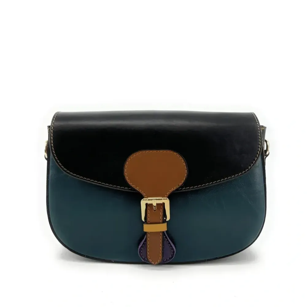 OH MY BAG Sacs Trotteurs, Sacs Camera-Sac trotteur en cuir lisse ONLY MADDY Noir et Bleu vert canard unique