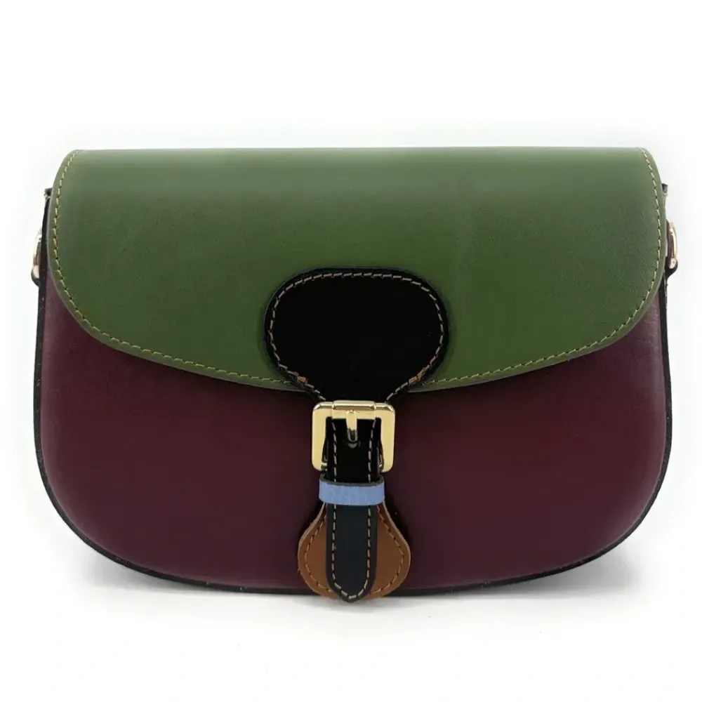OH MY BAG Sacs En Cuir Lisse-Sac trotteur en cuir lisse ONLY MADDY Vert et Bordeaux unique