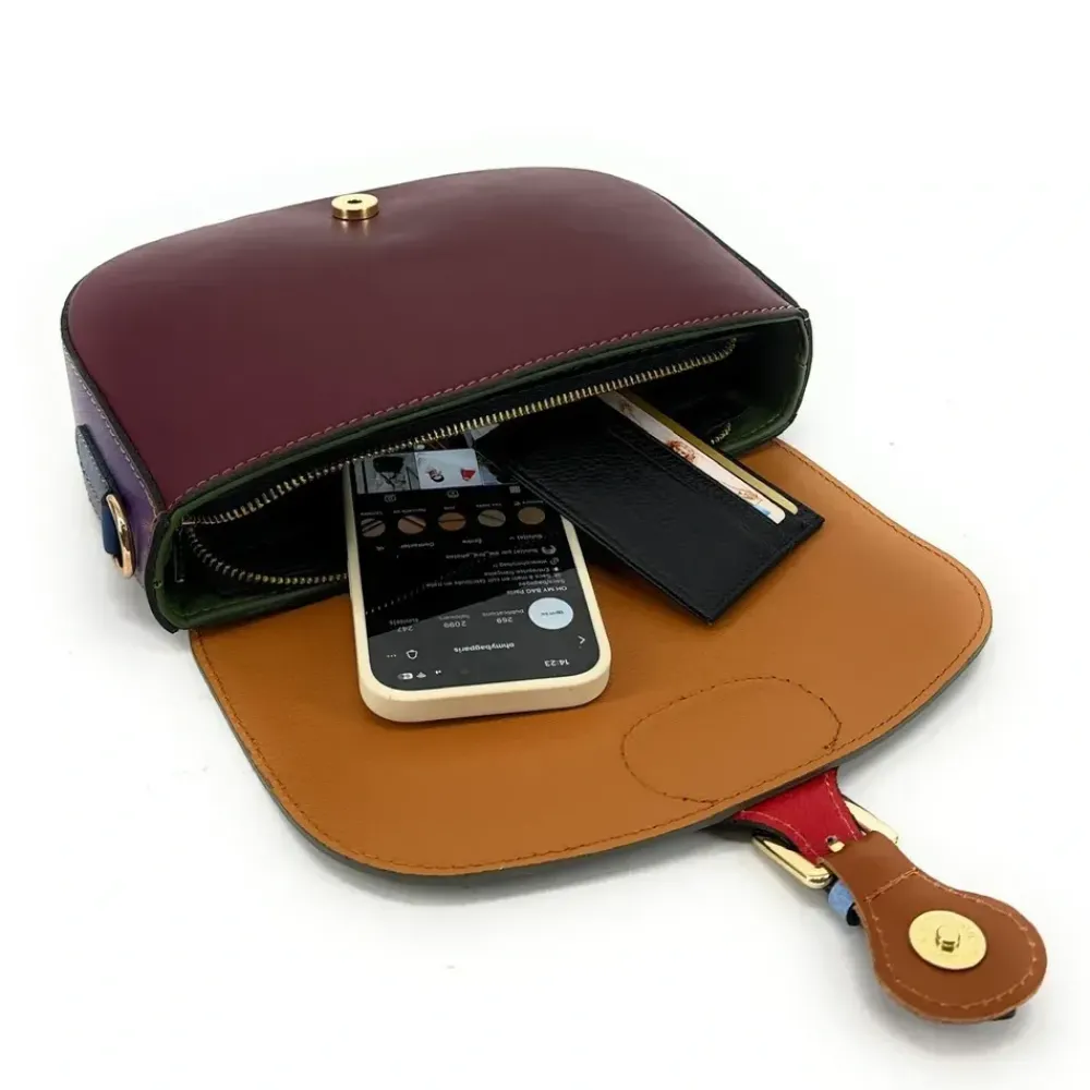 OH MY BAG Sacs En Cuir Lisse-Sac trotteur en cuir lisse ONLY MADDY Vert et Bordeaux unique