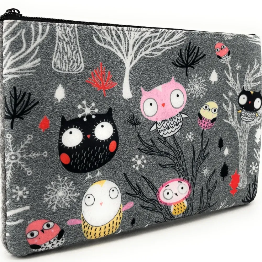 OH MY BAG Pochettes Et Trousses-Trousse en feutrine écologique imprimée BUBO gris clair